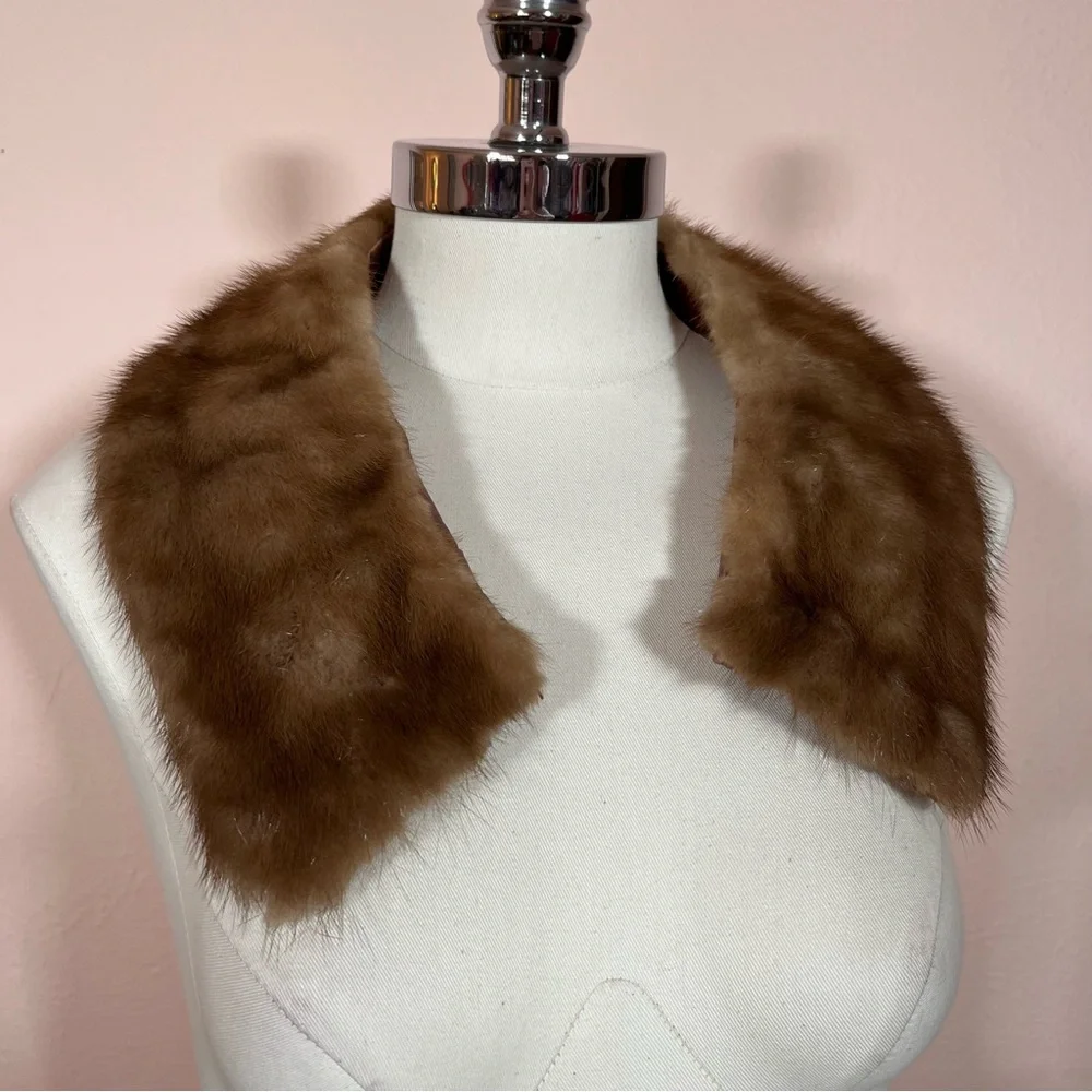 Vintage 1940 50 Retro art deco Boat neck Mobwife Real Minx Fur Brown wide Collar